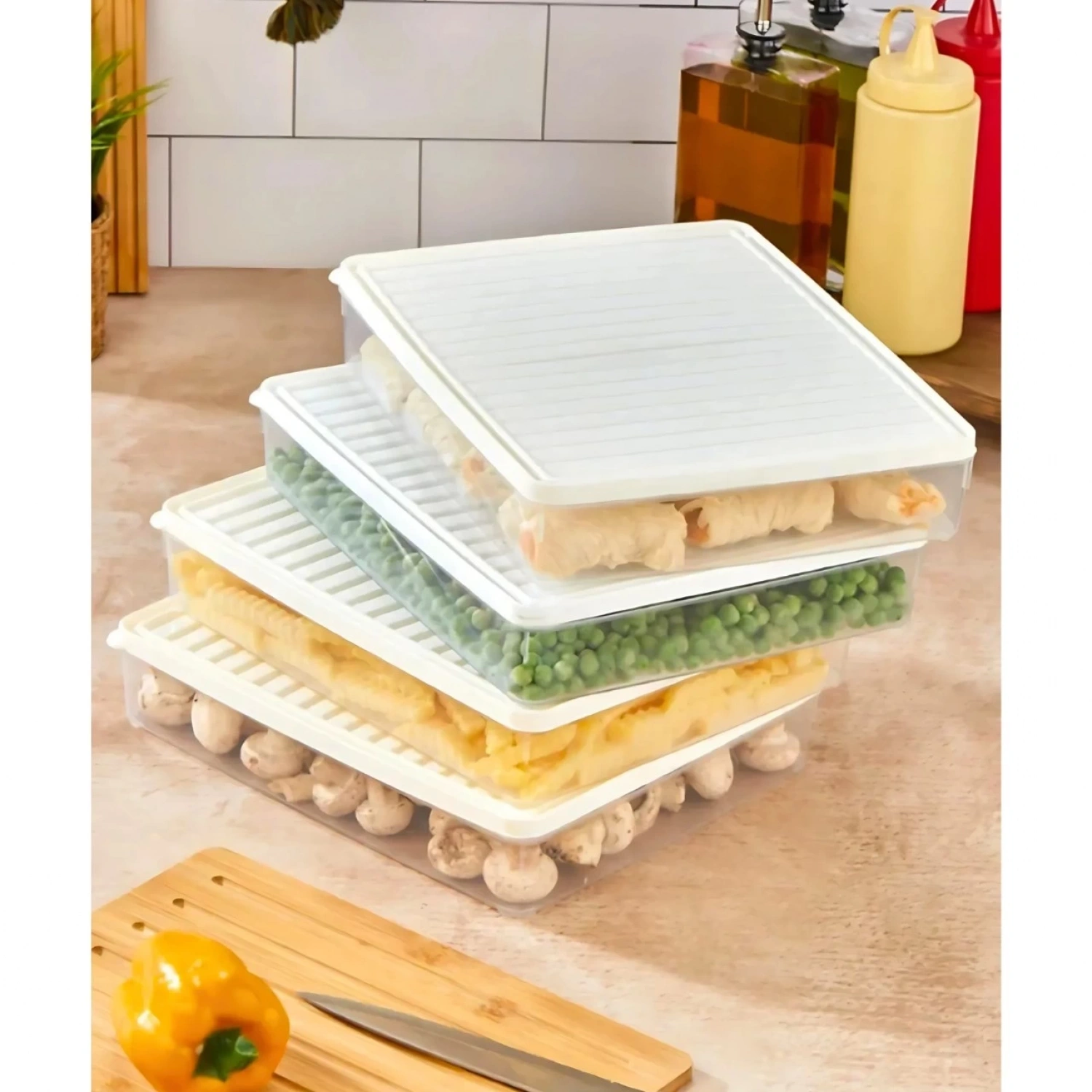 bigmate 4lü Şeffaf Saklama Kabı Beyaz 4x2,5 Lt BGMT2525 Mikrodalga Buzdolabı ve Dondurucu Uyumlu Dü