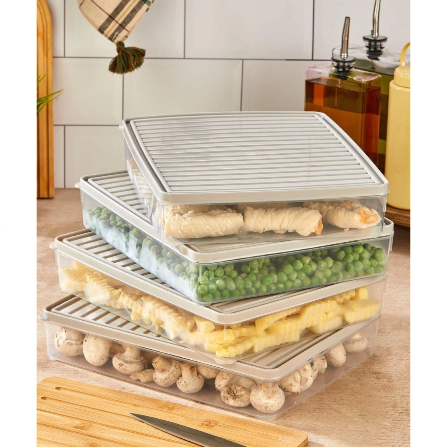 bigmate 4lü Şeffaf Saklama Kabı Gri 4x2,5 Lt BGMT2525 Mikrodalga Buzdolabı ve Dondurucu Uyumlu Düze