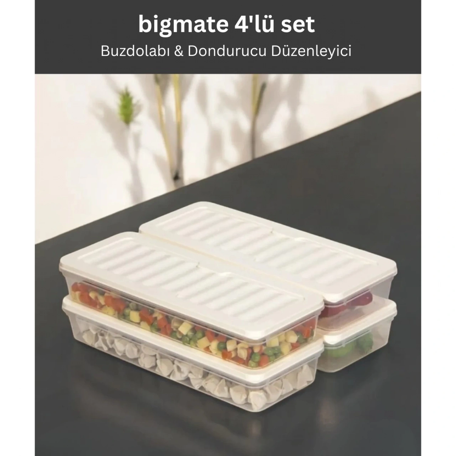 bigmate 4lü Şeffaf Saklama Kabı Krem 4x1 Lt BGMT1515 Mikrodalga Buzdolabı ve Dondurucu Uyumlu Düzen