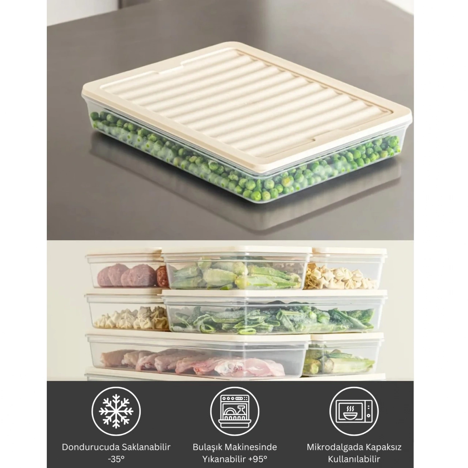 bigmate 4lü Şeffaf Saklama Kabı Krem 4x2,5 Lt BGMT2525 Mikrodalga Buzdolabı ve Dondurucu Uyumlu Düz