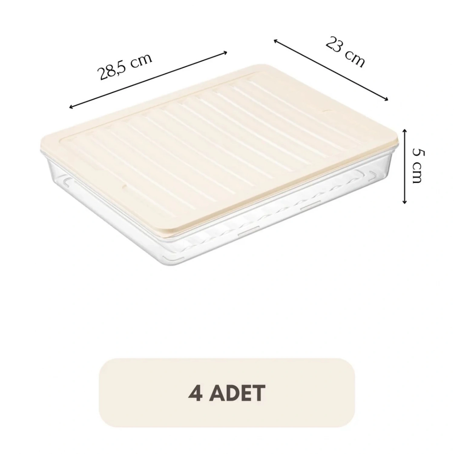 bigmate 4lü Şeffaf Saklama Kabı Krem 4x2,5 Lt BGMT2525 Mikrodalga Buzdolabı ve Dondurucu Uyumlu Düz