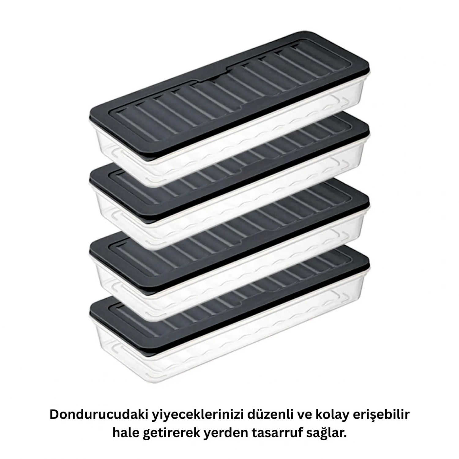 bigmate 4lü Şeffaf Saklama Kabı Siyah 4x1 Lt BGMT1515 Mikrodalga Buzdolabı ve Dondurucu Uyumlu Düze