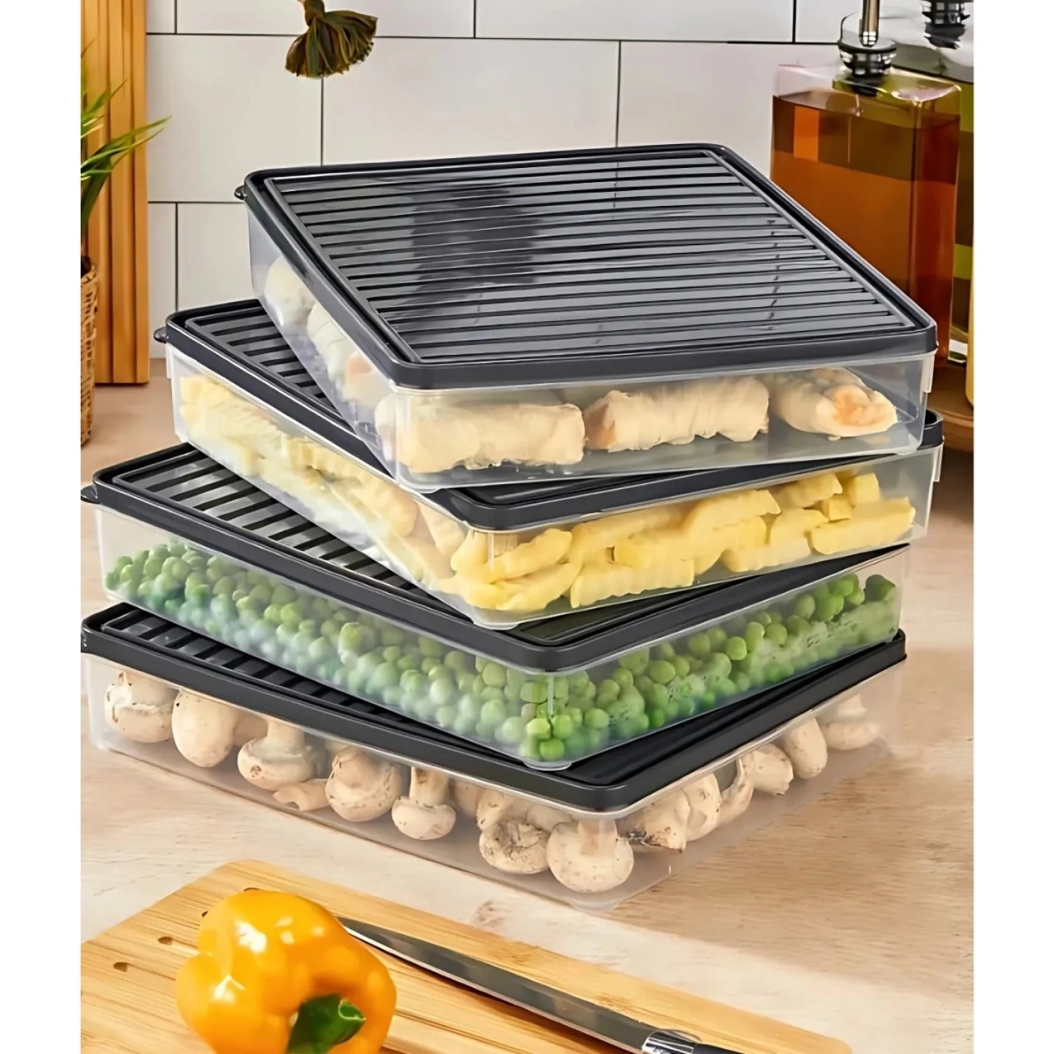 bigmate 4lü Şeffaf Saklama Kabı Siyah 4x2,5 Lt BGMT2525 Mikrodalga Buzdolabı ve Dondurucu Uyumlu Dü