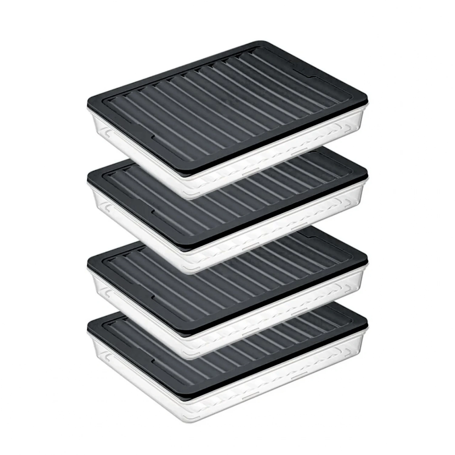 bigmate 4lü Şeffaf Saklama Kabı Siyah 4x2,5 Lt BGMT2525 Mikrodalga Buzdolabı ve Dondurucu Uyumlu Dü