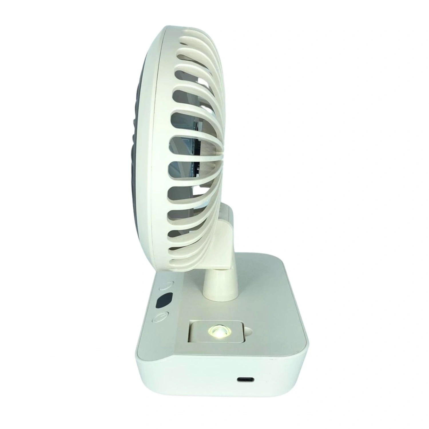 bigmate Beyaz Mini Masa Fanı Taşınabilir Serinletici Işıklı Şarjlı 4 Kademeli Döner Başlıklı Vantila