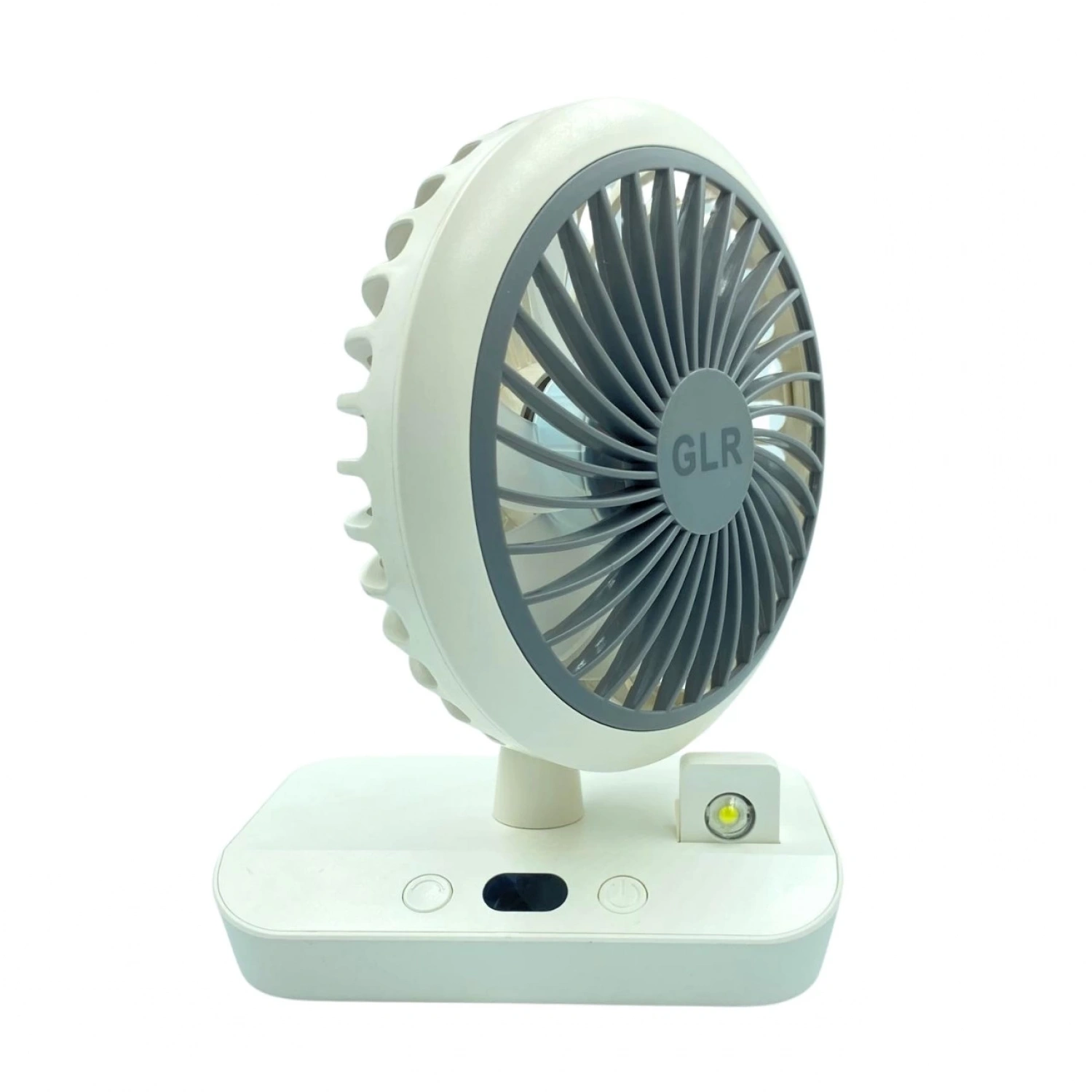bigmate Beyaz Mini Masa Fanı Taşınabilir Serinletici Işıklı Şarjlı 4 Kademeli Döner Başlıklı Vantila