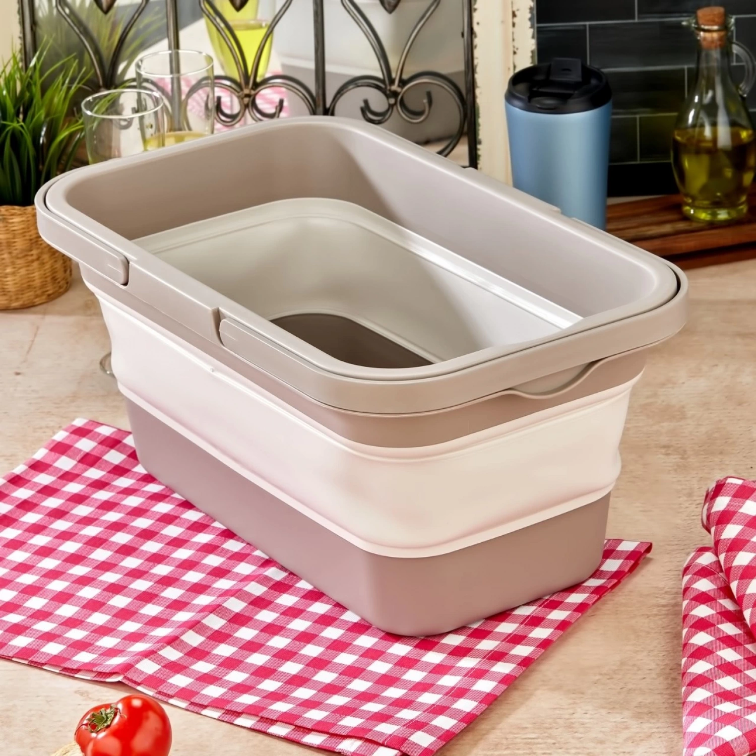 bigmate Portatif Katlanır Piknik Seti Krem 25Lt Silikon Sepetli Masalı Piknik Sepeti