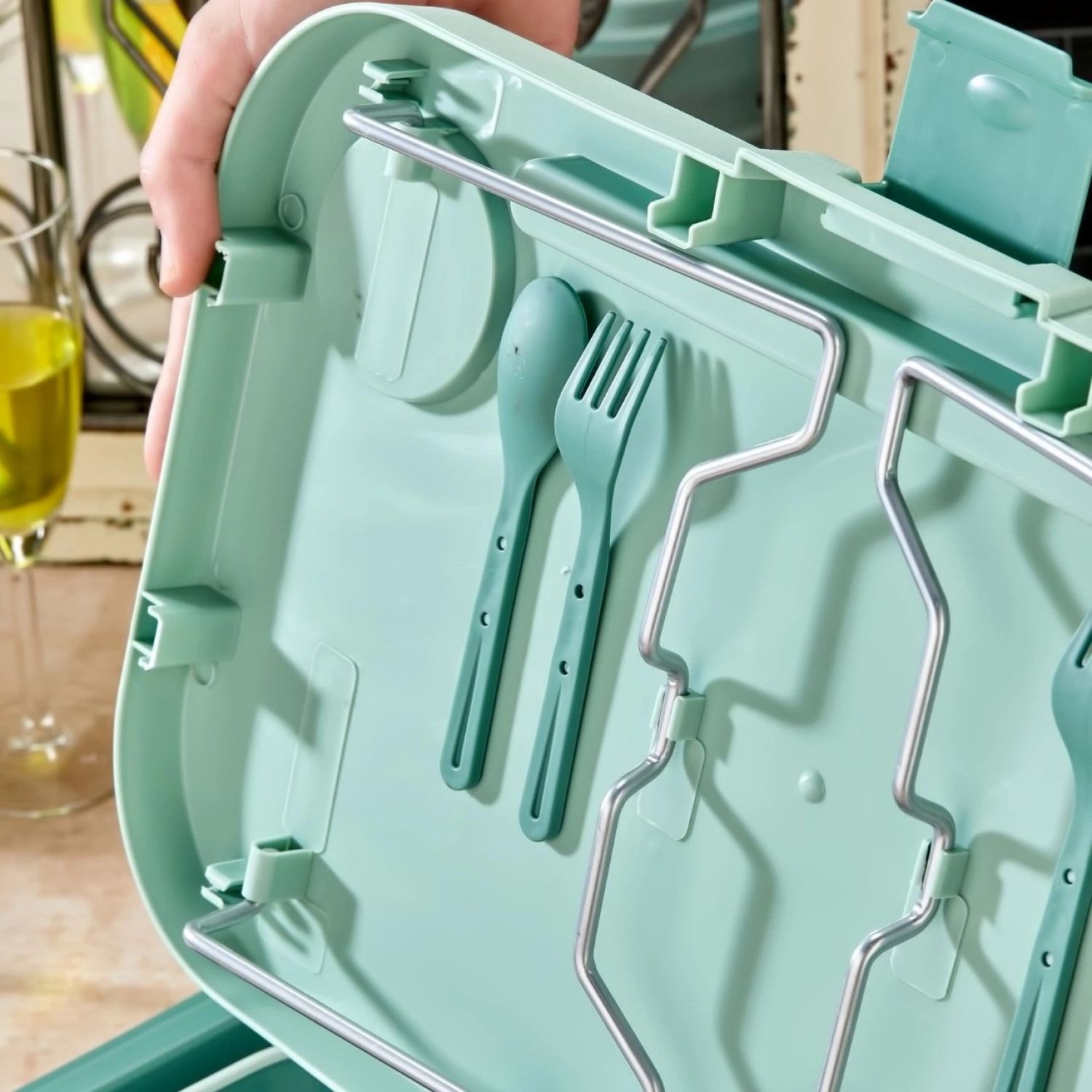 bigmate Portatif Katlanır Piknik Seti Yeşil 25Lt Silikon Sepetli Masalı Piknik Sepeti