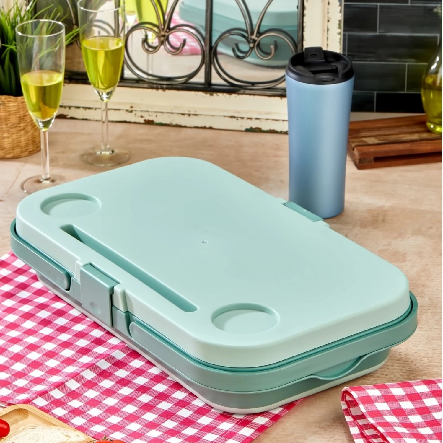 bigmate Portatif Katlanır Piknik Seti Yeşil 25Lt Silikon Sepetli Masalı Piknik Sepeti