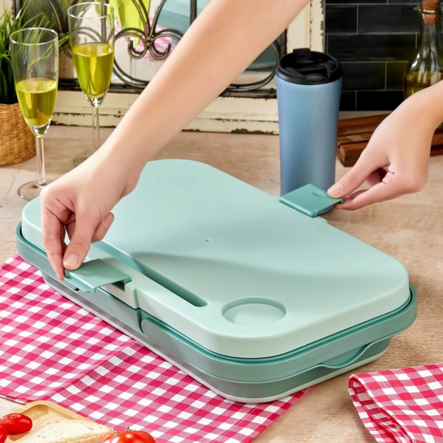 bigmate Portatif Katlanır Piknik Seti Yeşil 25Lt Silikon Sepetli Masalı Piknik Sepeti