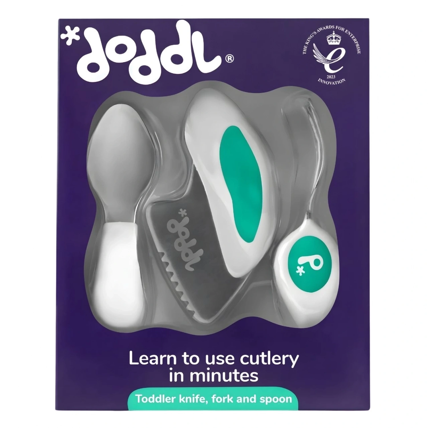 Doddl Çocuklar için Çatal Kaşık Bıçak Seti 1-5 Yaş - Aqua