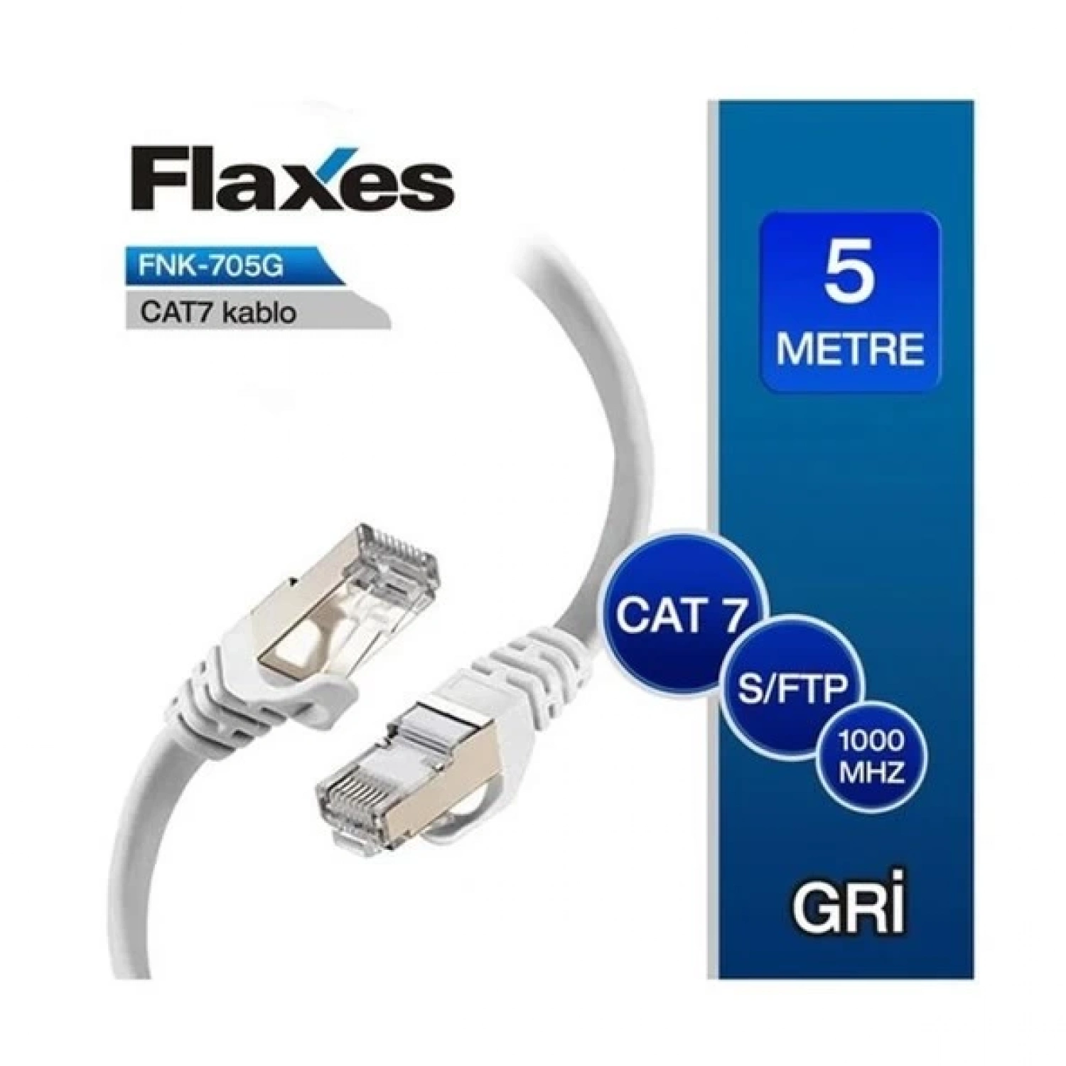 Flaxes FNK-705G 5 M. Cat 7 S/ftp Gri Patch Kablo