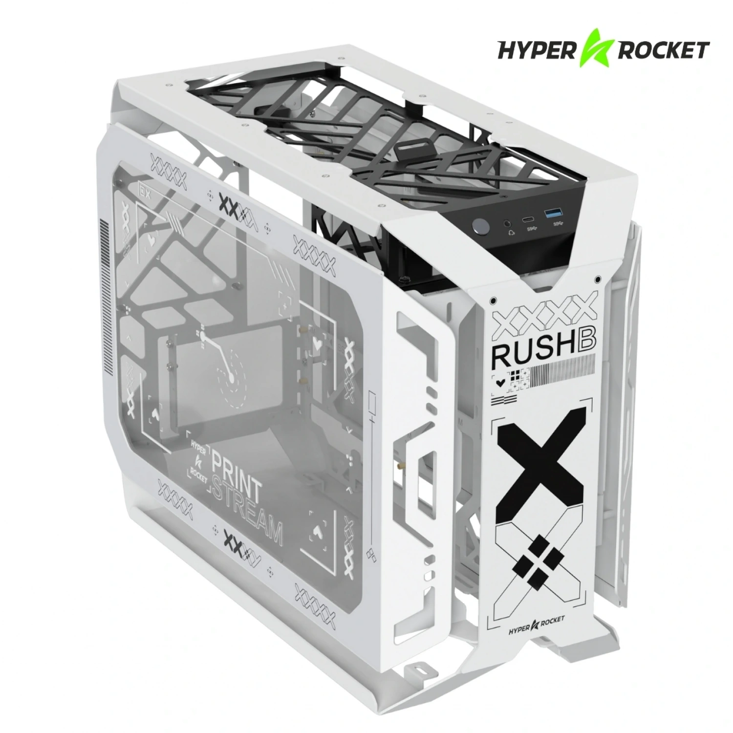 Hyper Rocket X-ERA Print Stream M-ATX RGB Open Frame Gaming Oyuncu Kasası