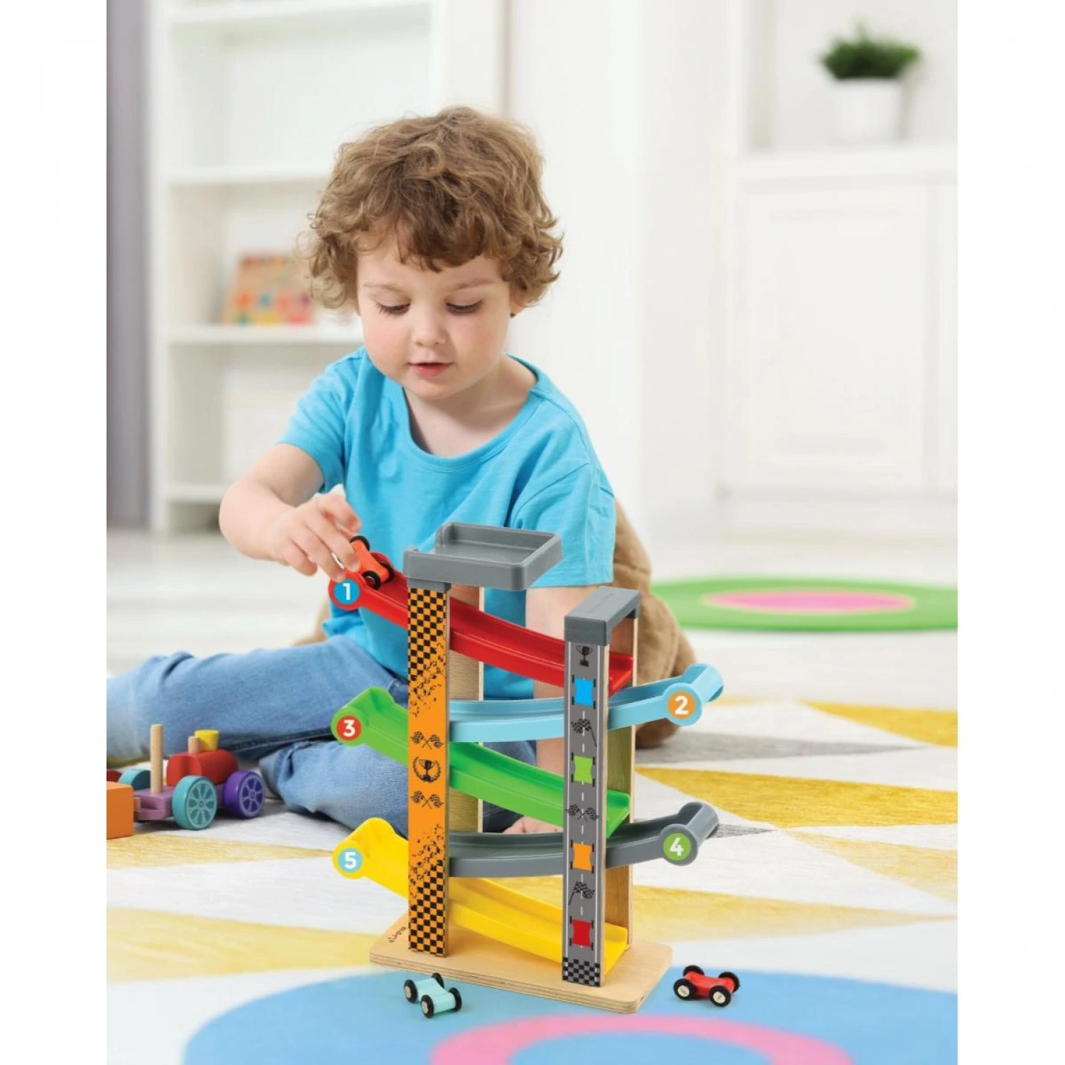 Mars Factory Rampax5 Montessori Ahşap Yarış Arabalı Otopark