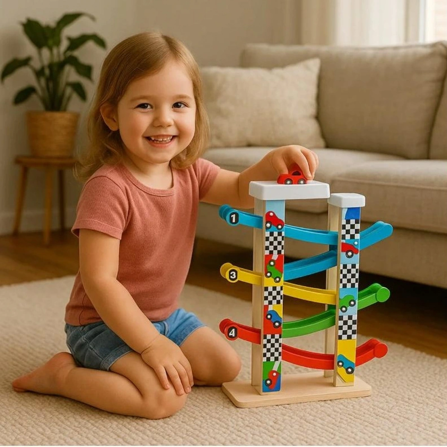 Mars Factory Rampax5 Montessori Ahşap Yarış Arabalı Otopark