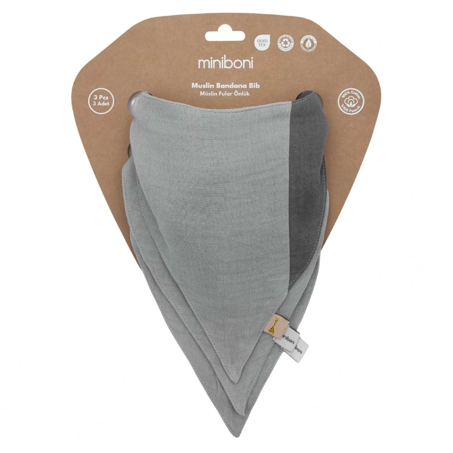 Miniboni 3lü Müslin Fular - Grey