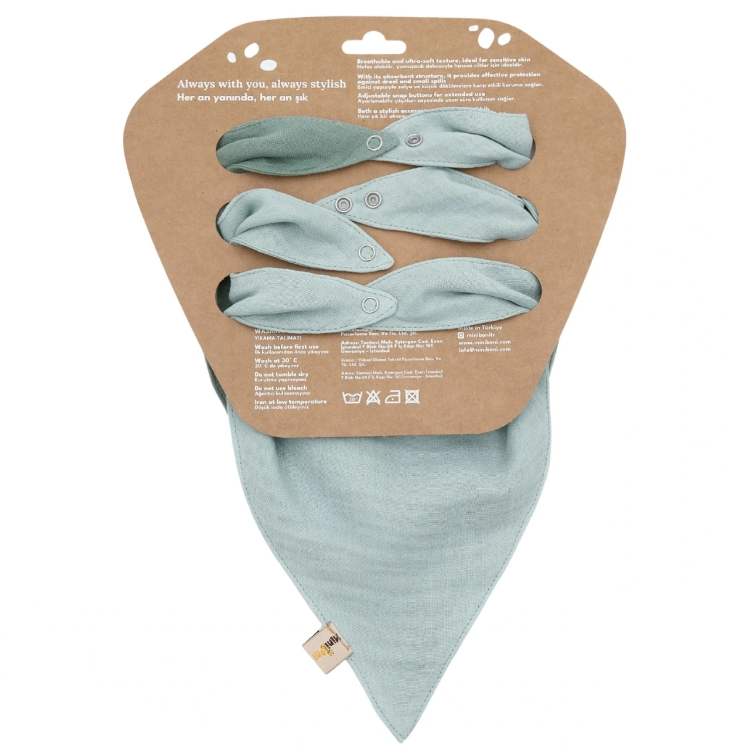 Miniboni 3lü Müslin Fular - Mint