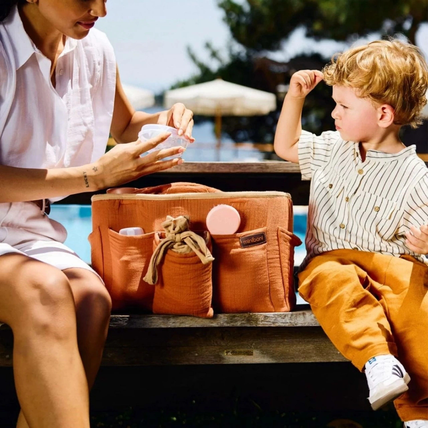 Miniboni Müslin Anne Organizer Çanta - Beige