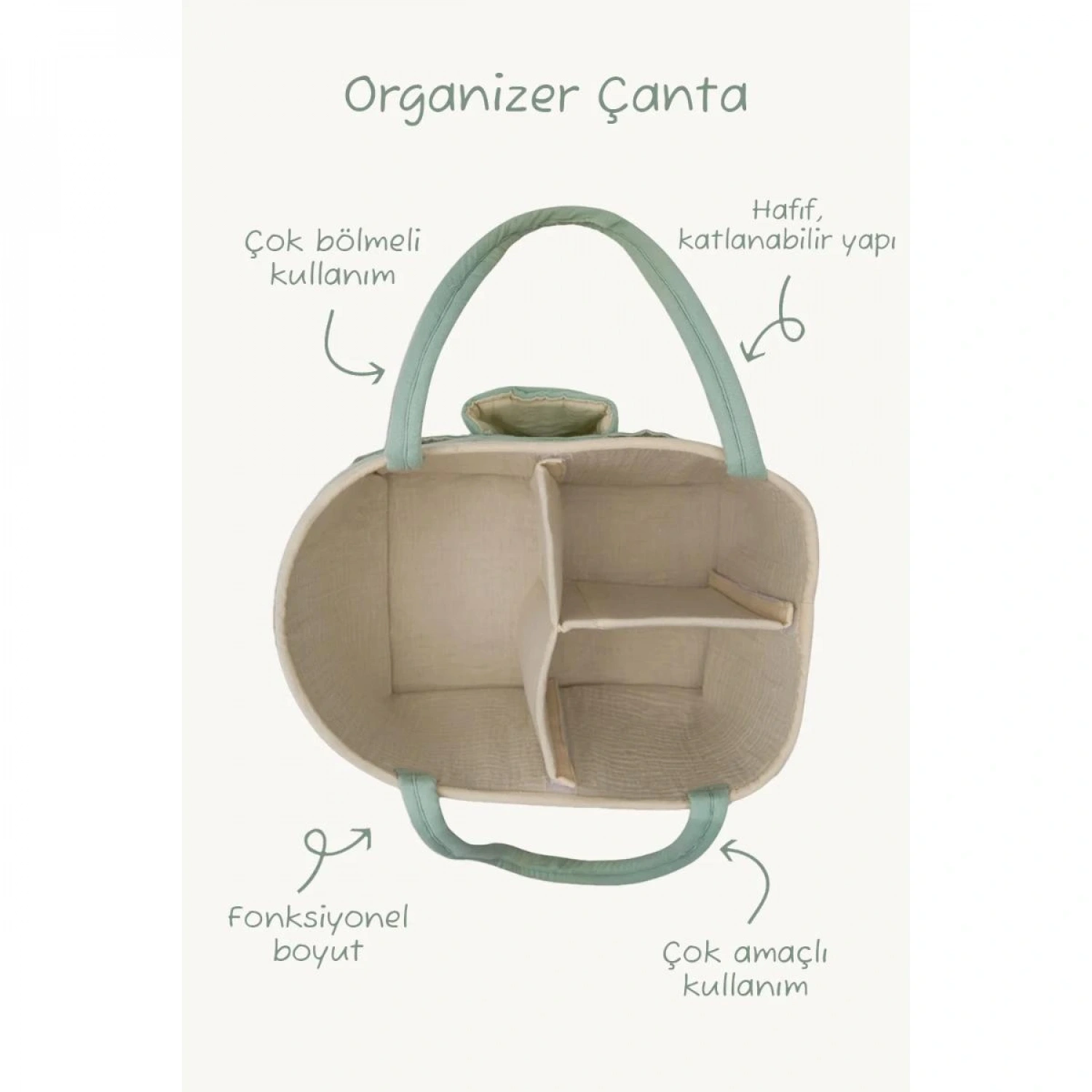 Miniboni Müslin Anne Organizer Çanta - Mint