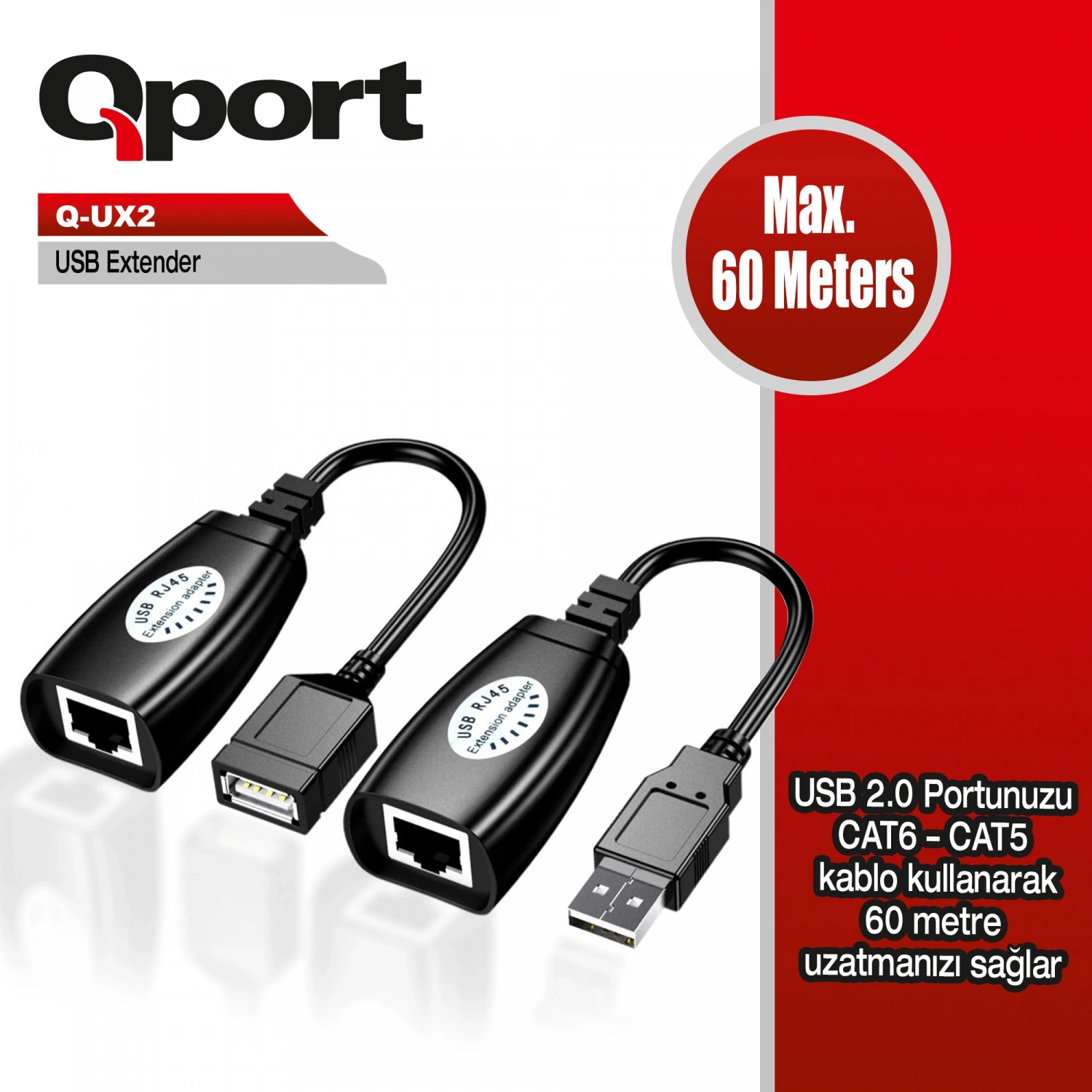 QPORT Q-UX2 60M USB EXTENDER 2Lİ PAKET
