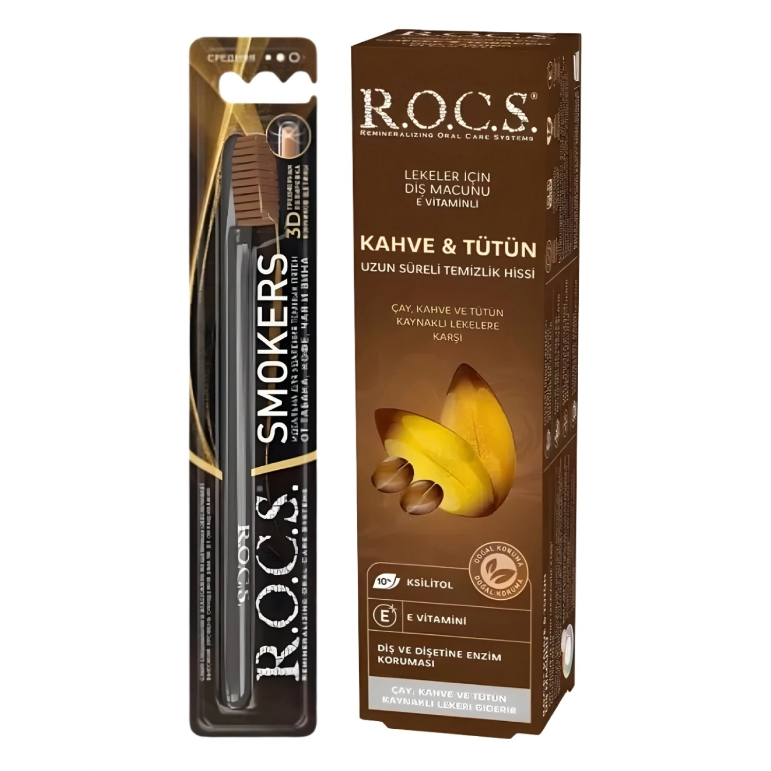 R.O.C.S. Kahve Lekelerine Karşı Diş Macunu 74g Leke Giderici Diş Fırçası Seti