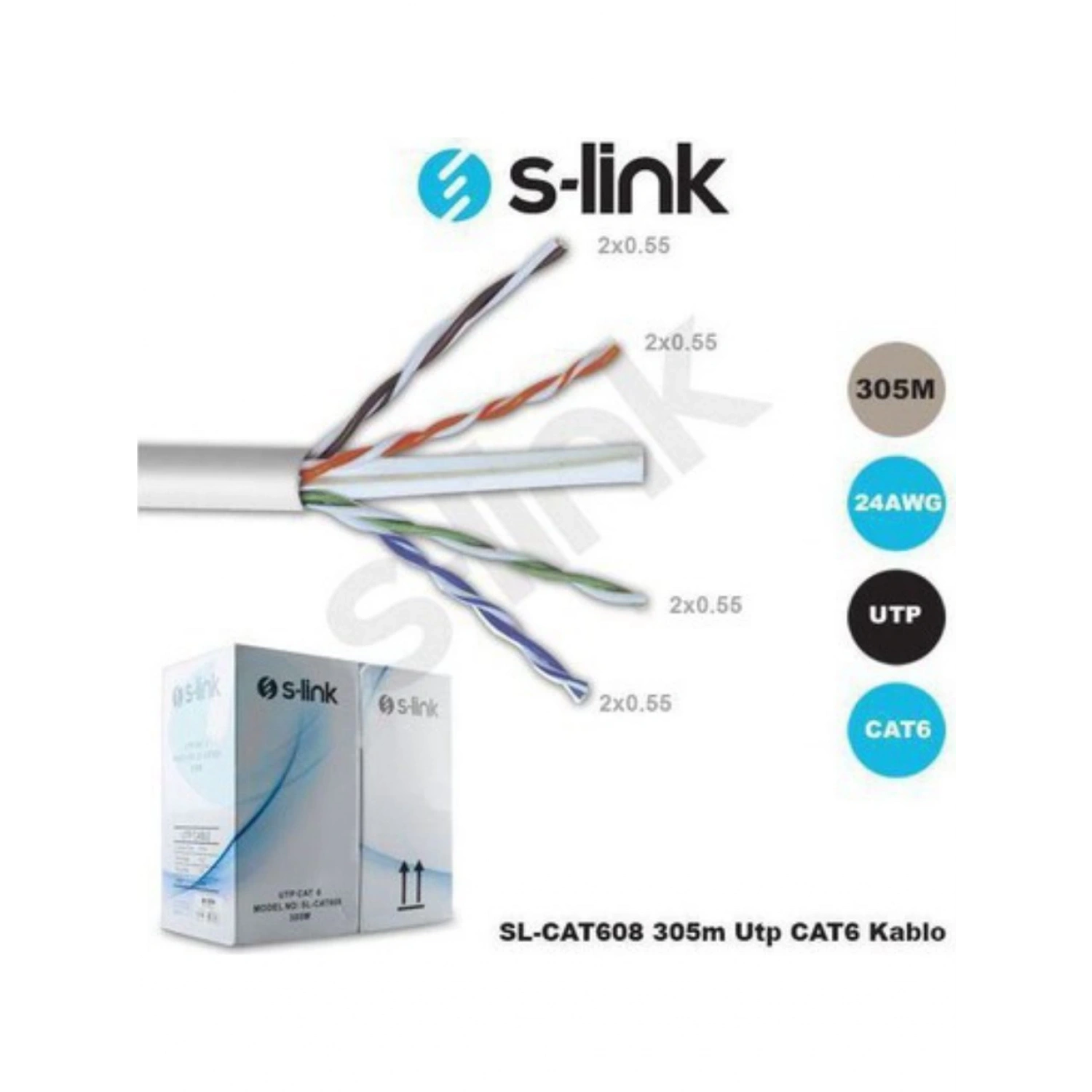 S-Link SL-CAT608 305m Gri Utp CAT6 Kablo