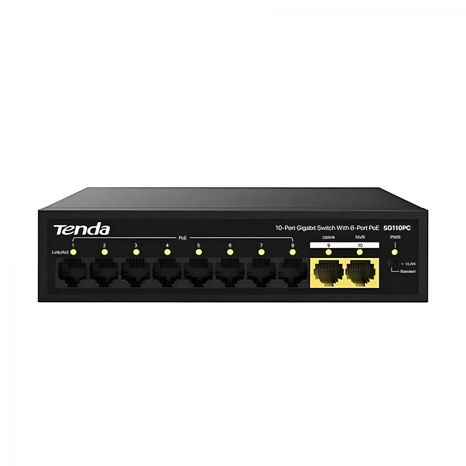 Tenda S110GPC 10 Port 8 Port Poe+ 10/100 Mbps + 2 Port 10/100/1000 Çelik Kasa Uplink Switch
