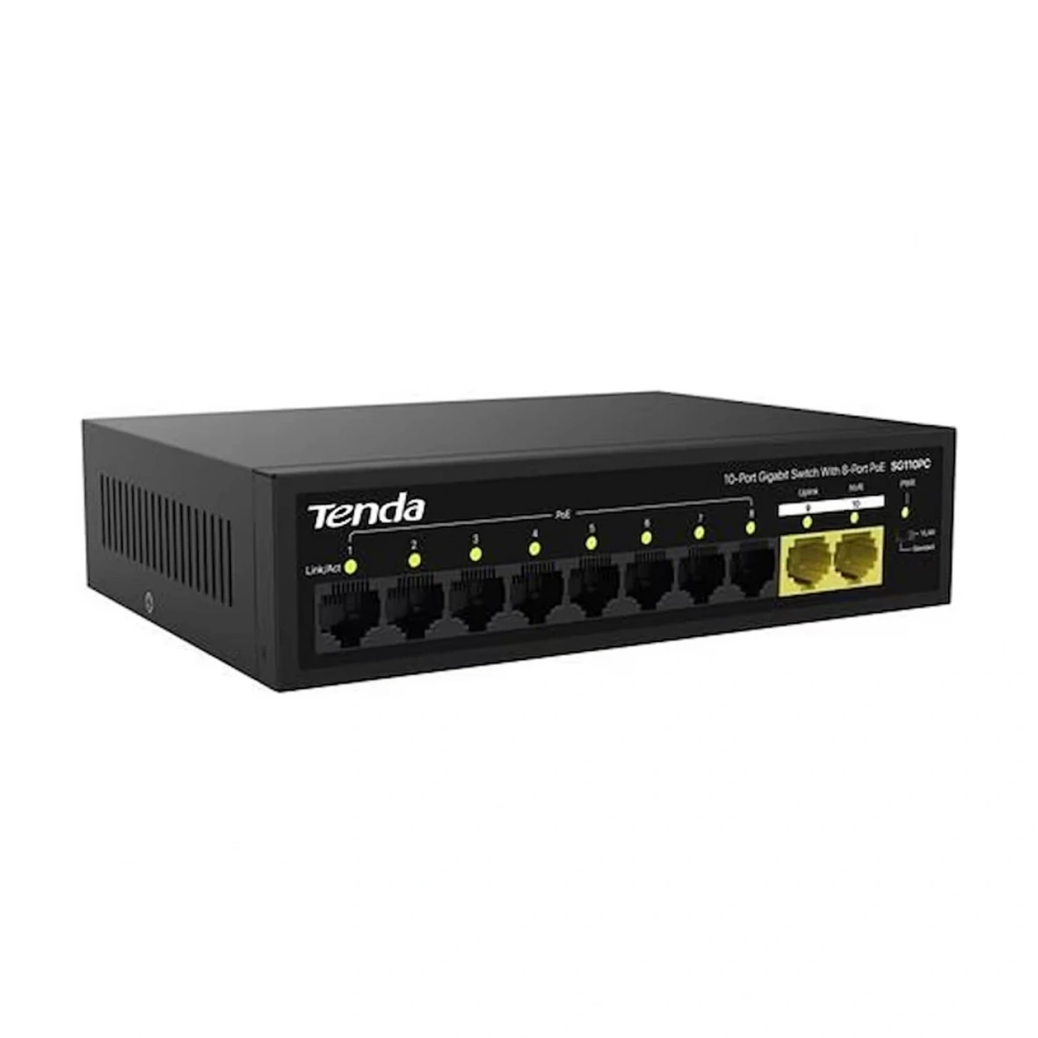 Tenda S110GPC 10 Port 8 Port Poe+ 10/100 Mbps + 2 Port 10/100/1000 Çelik Kasa Uplink Switch