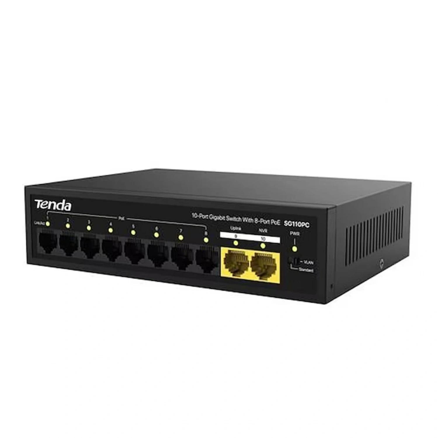 Tenda S110GPC 10 Port 8 Port Poe+ 10/100 Mbps + 2 Port 10/100/1000 Çelik Kasa Uplink Switch