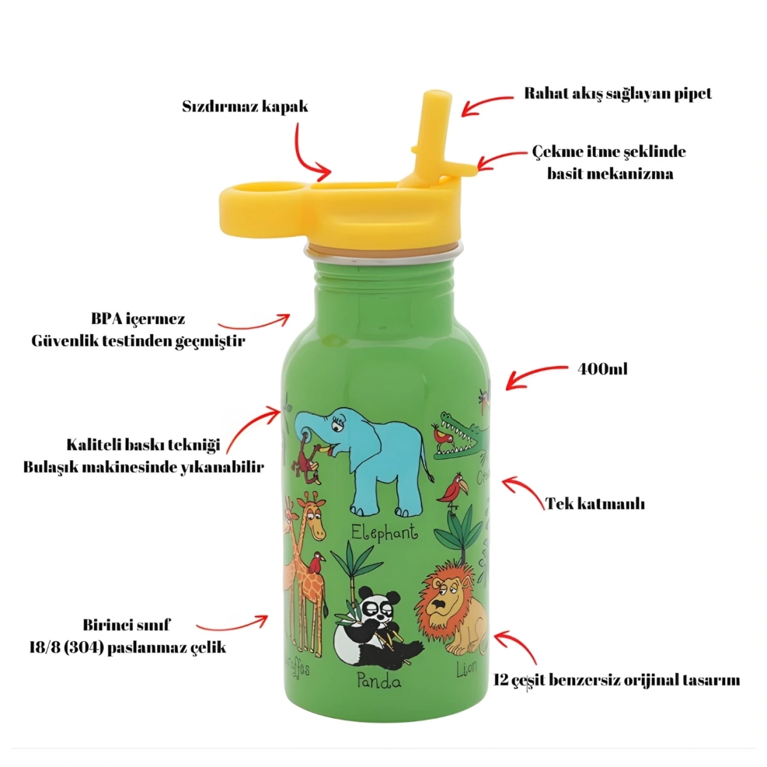 Tyrrell Katz Pipetli Çelik Matara 400ml - Jungle