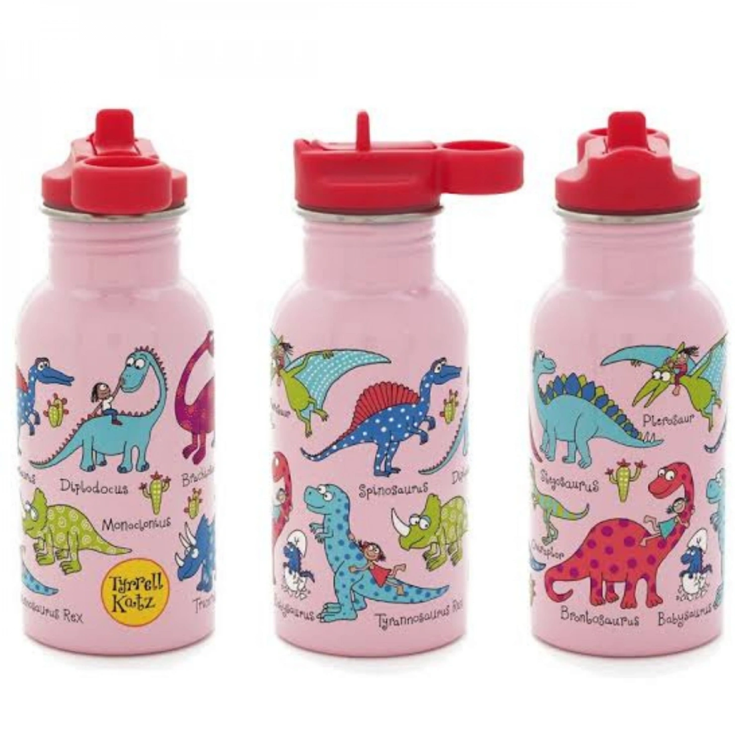 Tyrrell Katz Pipetli Çelik Matara 400ml - Pink Dino