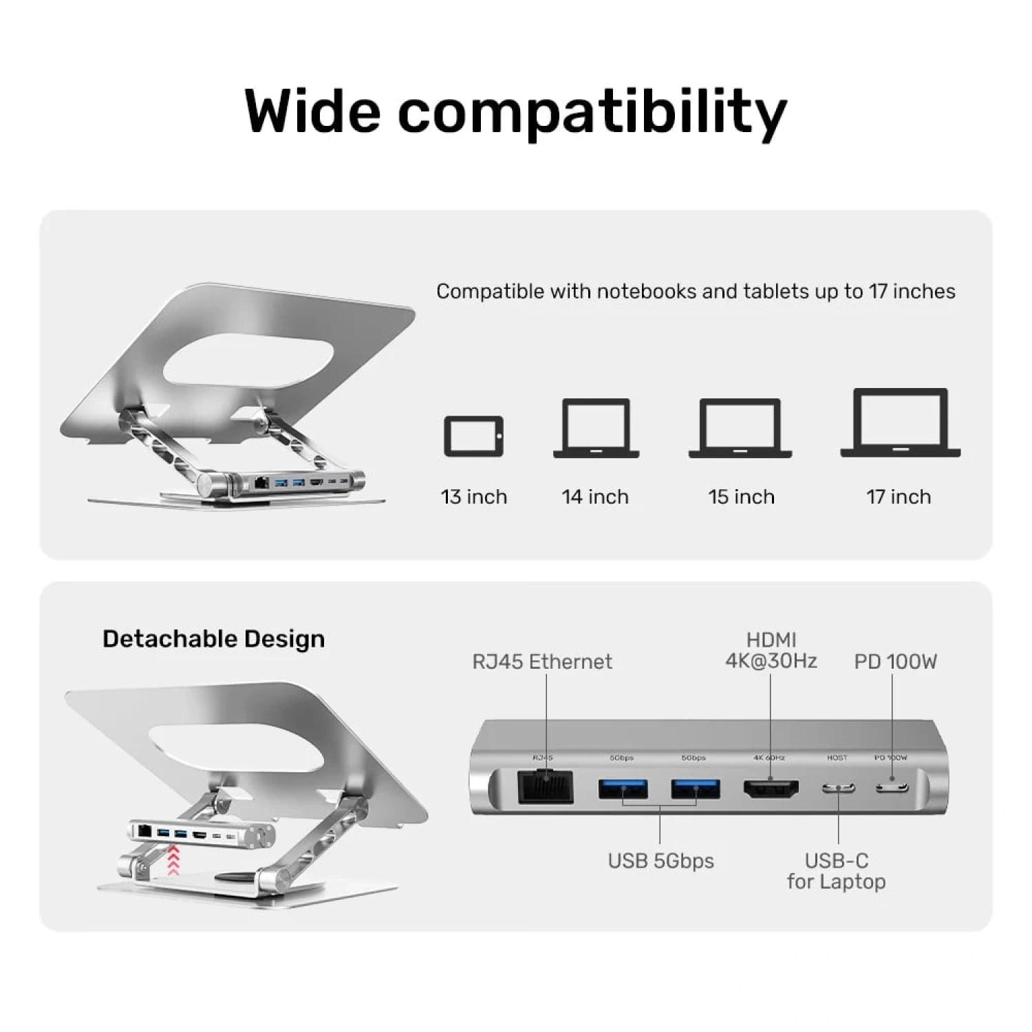 UNITEK 360D METAL 15.6” NOTEBOOK STAND 5in1 D1109B
