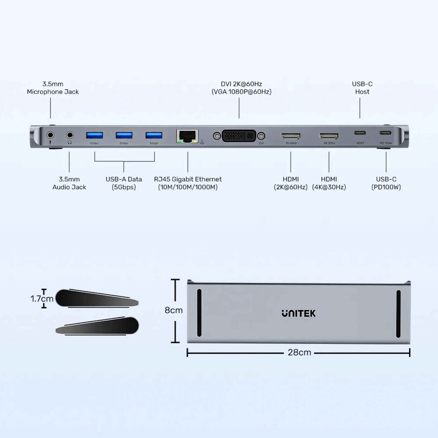 UNITEK UHUB11+ USB-C DISPLAYLINK 4K BAGLANTI ISTASYONU (D1147AGY01)