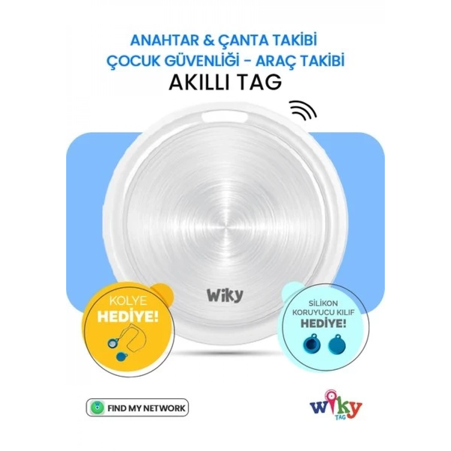 Wiky Tag Çocuk Smart Airtag - Akıllı Konum Takip Cihazı Mavi (APPLE UYUMLU)
