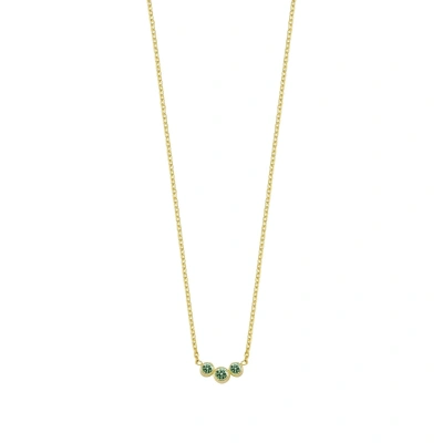 3 Taşlı Yeşil Rengarenk Altın Kolye