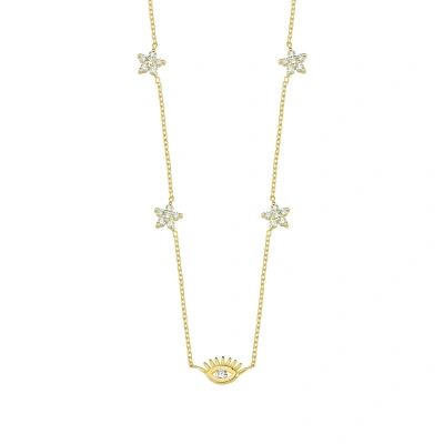 Çiçek Motifi Zincirli Göz Altın Kolye