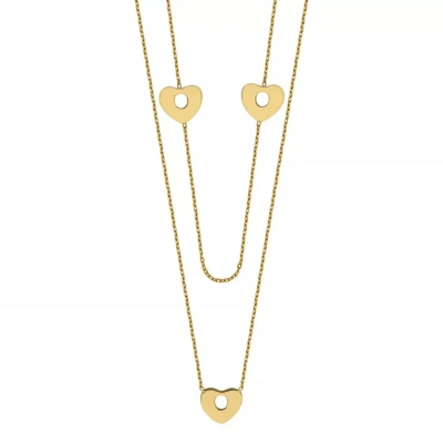 Çift Sıra Kalp Ara Parçalı Modern Gümüş Kolye