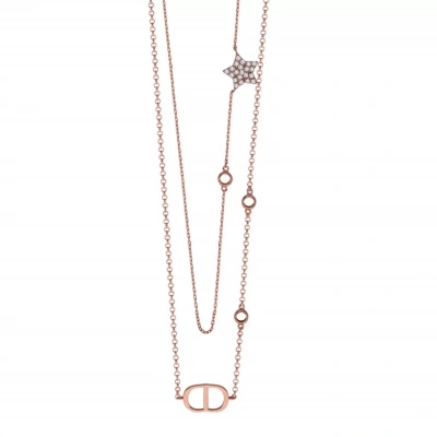 Çift Sıra Taşlı Yıldızlı ve Asimetrik Dior Model Gümüş Kolye