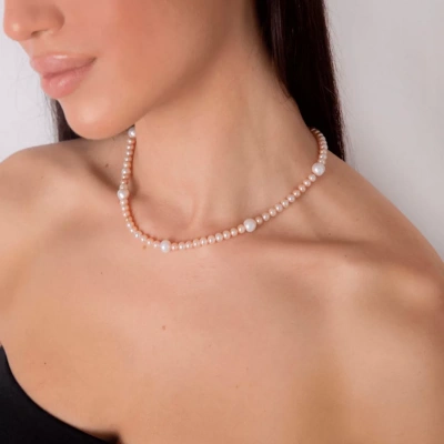 Gümüş Kilit Uçlu Modern İnci Dizi Gelinlik Kolyesi