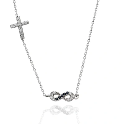 Minimal Haç ve Taşlı Sonsuzluk Gümüş Kolye