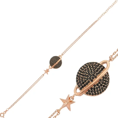 Siyah Taşlı Gezegen Gümüş Bileklik