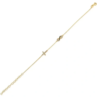 Taşlı Sonsuzluk Minimal Haçlı Gümüş Bileklik