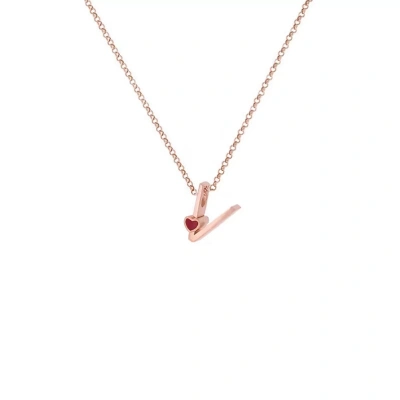 V Harfi Kalpli Gümüş Kolye