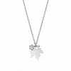 Modern Silver Necklace with Plane Tree Leaf and Stone Snowflake