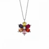 Modernes Blumenförmiges Silber Collier mit Bunten Steinen