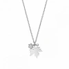 Modern Silver Necklace with Plane Tree Leaf and Stone Snowflake