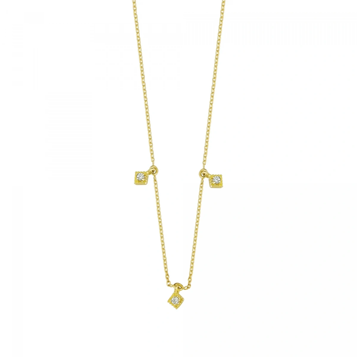 3 Taş Sallantılı Altın Zincir Kolye