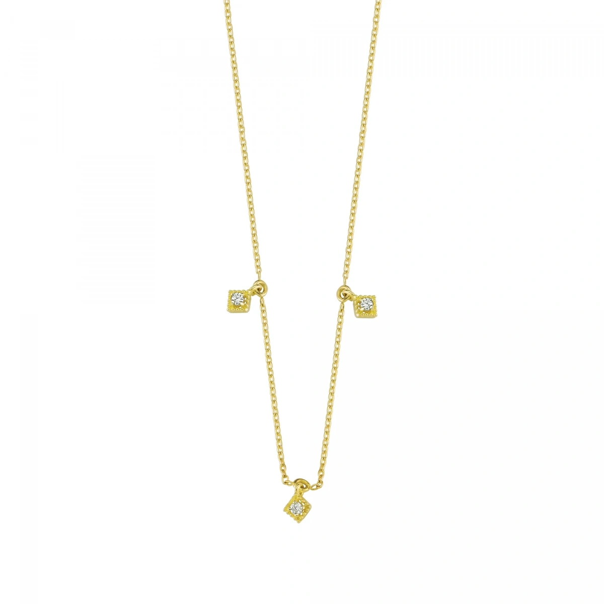 3 Taş Sallantılı Altın Zincir Kolye