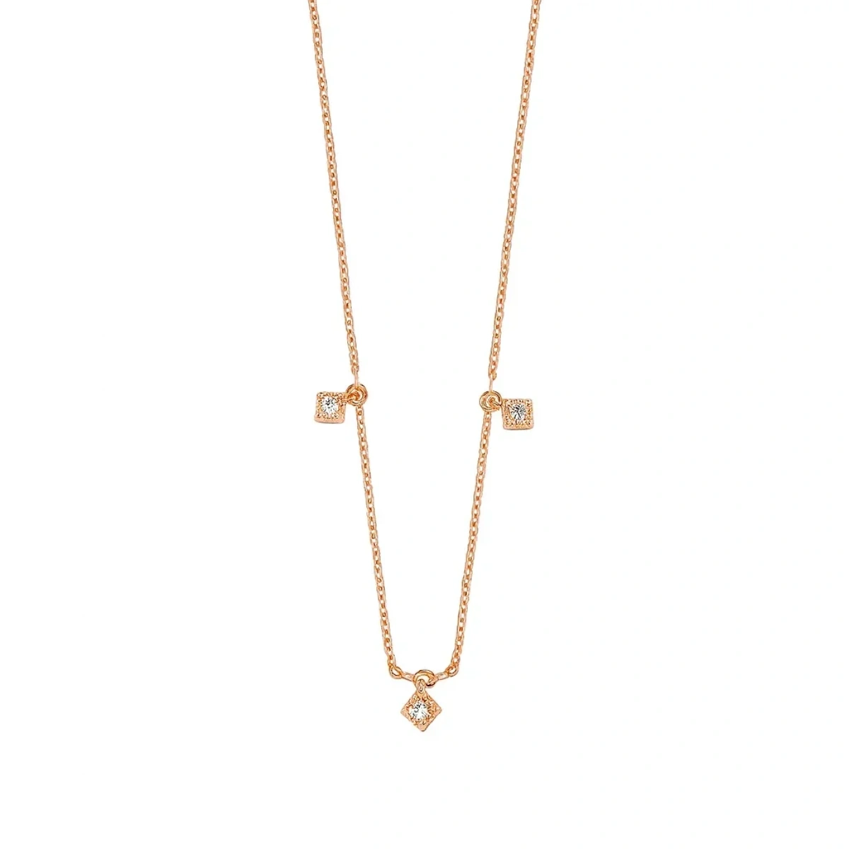 3 Taş Sallantılı Altın Zincir Kolye