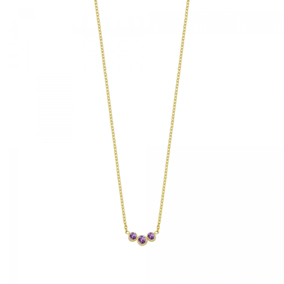 3 Taşlı Mor Rengarenk Altın Kolye